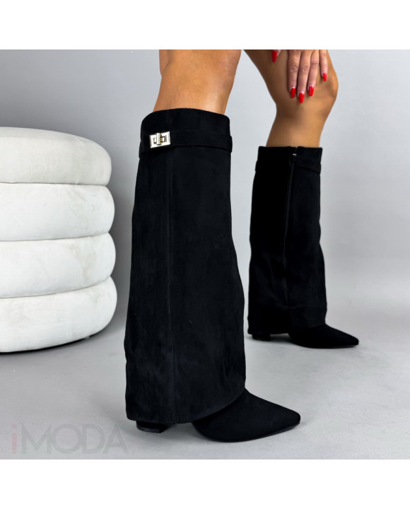Čierne semišové vysoké čižmy-322314-20
