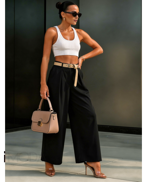 Čierne široké nohavice s opaskom-326097-20