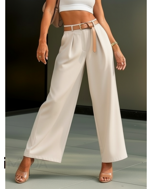 Béžové široké nohavice s opaskom-326098-20