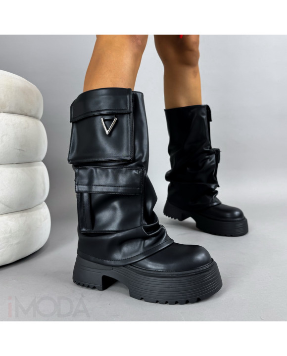 Čierne vysoké čižmy s vreckami-322234-20