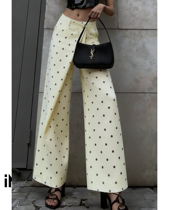 Smotanové široké bodkované nohavice-326643-20