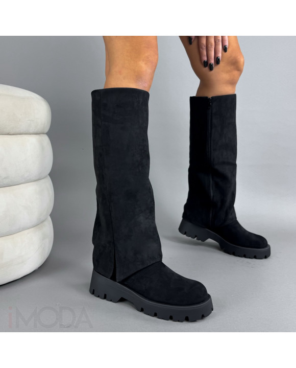 Čierne semišové vysoké čižmy-323440-20