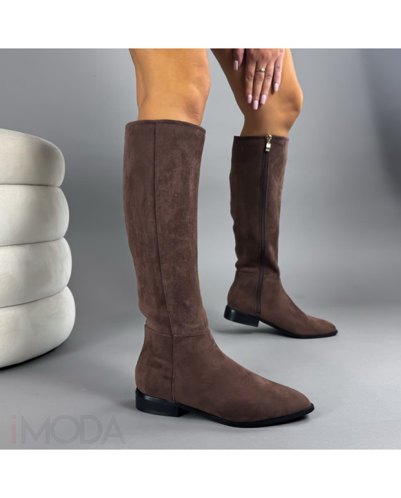 Hnedé semišové vysoké čižmy-323240-20