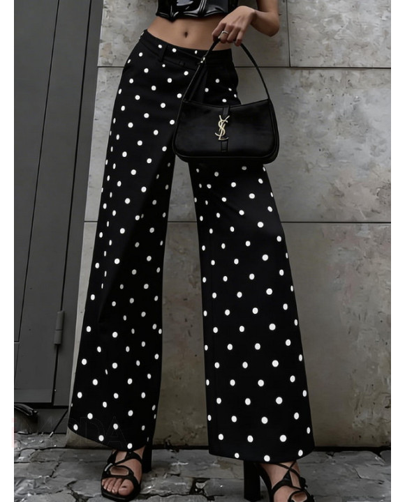 Čierne široké bodkované nohavice-326644-20