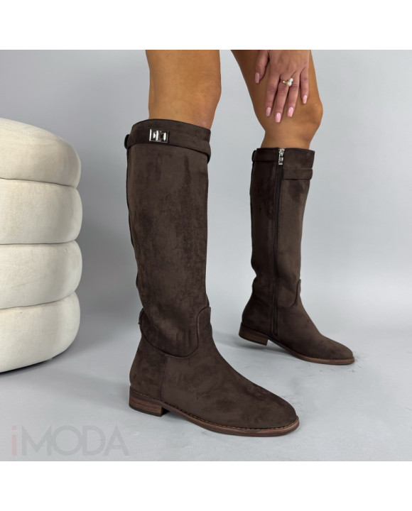 Tmavohnedé semišové vysoké čižmy-323888-20