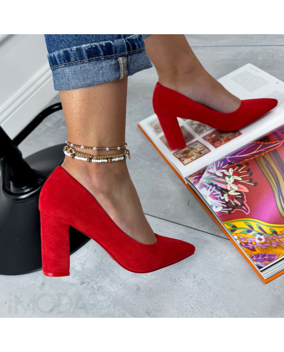 Dámske červené lodičky s hrubým opätkom-190073-20