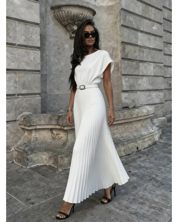 Biele šaty s plisovanou sukňou a opaskom-327127-20