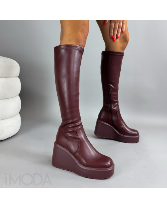 Bordové vysoké čižmy na platforme-314048-20