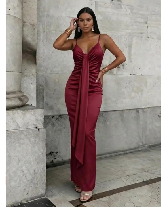 Bordové saténové spoločenské šaty-327110-20