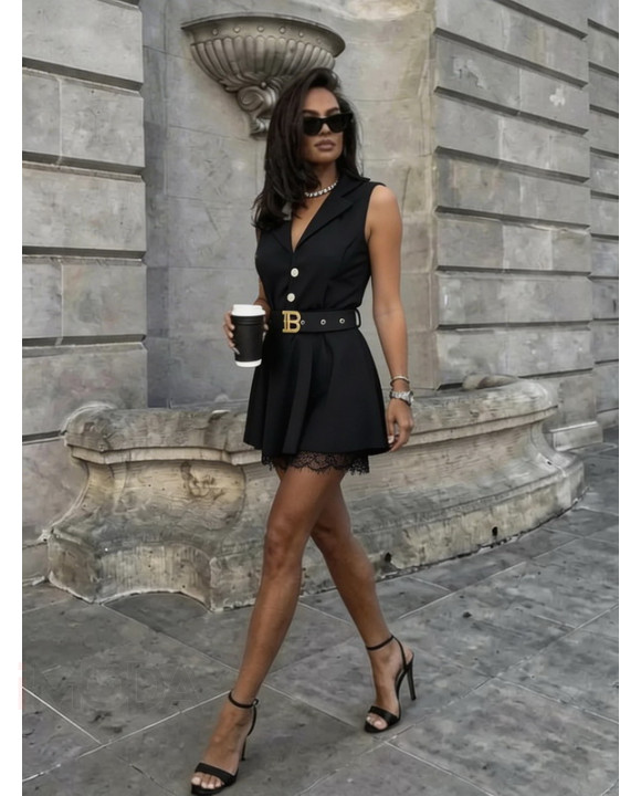 Čierny overal s čipkou a opaskom-327112-20