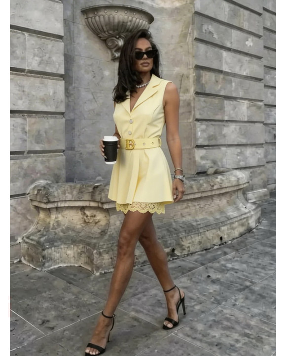 Žltý overal s čipkou a opaskom-327114-20