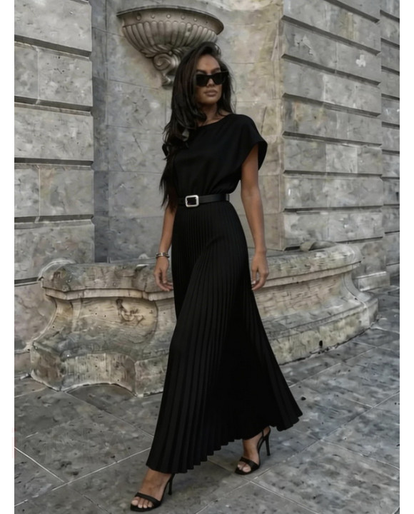 Čierne šaty s plisovanou sukňou a opaskom-327128-20