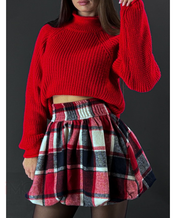Červená károvaná PUFFY sukňa-313318-20