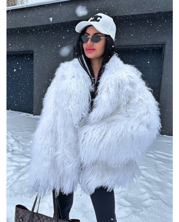 Kožuch z mongolskej ovečky WHITE-324629-20