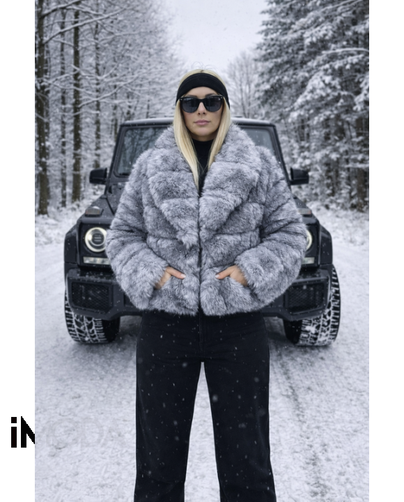 Sivo-čierny kožušinový kabát-324970-20