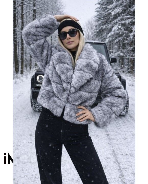 Sivo-čierny kožušinový kabát-324970-20