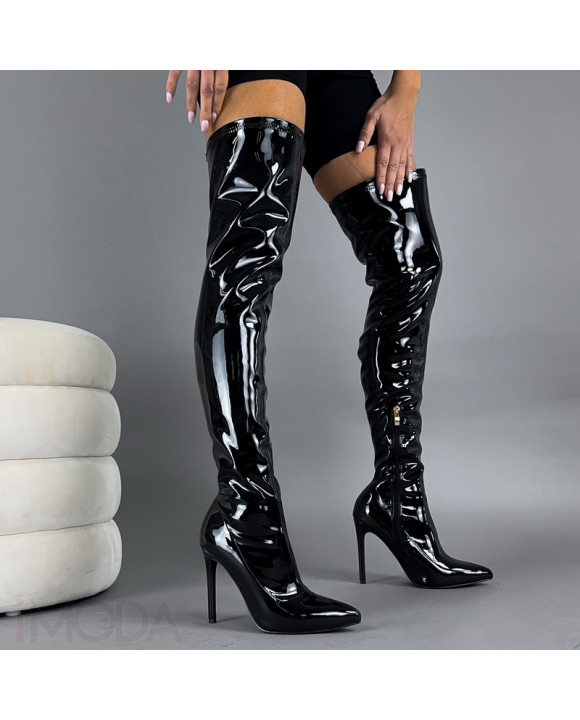 Čierne lakované vysoké čižmy-323392-20