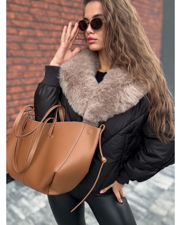 Čierna krátka vetrovka s kožušinou-322723-20