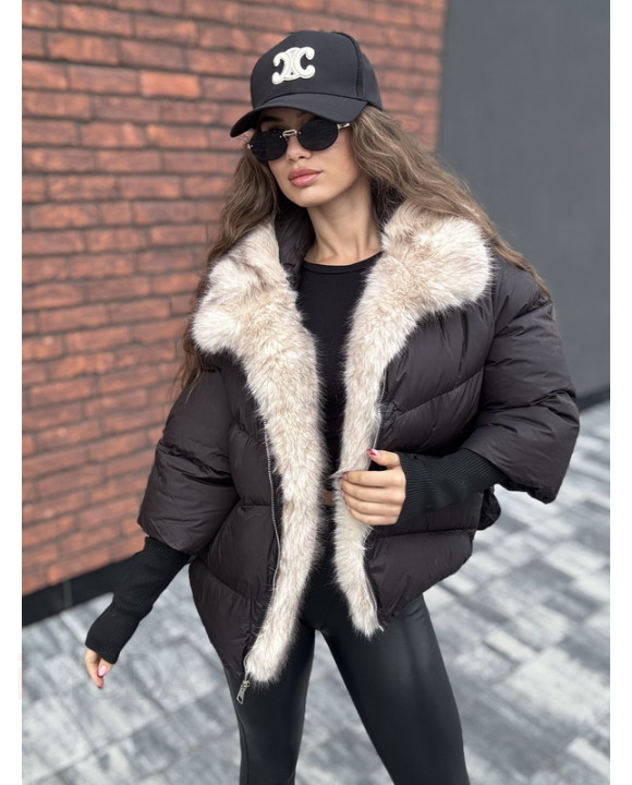 Čierna krátka vetrovka s kožušinou-322728-20