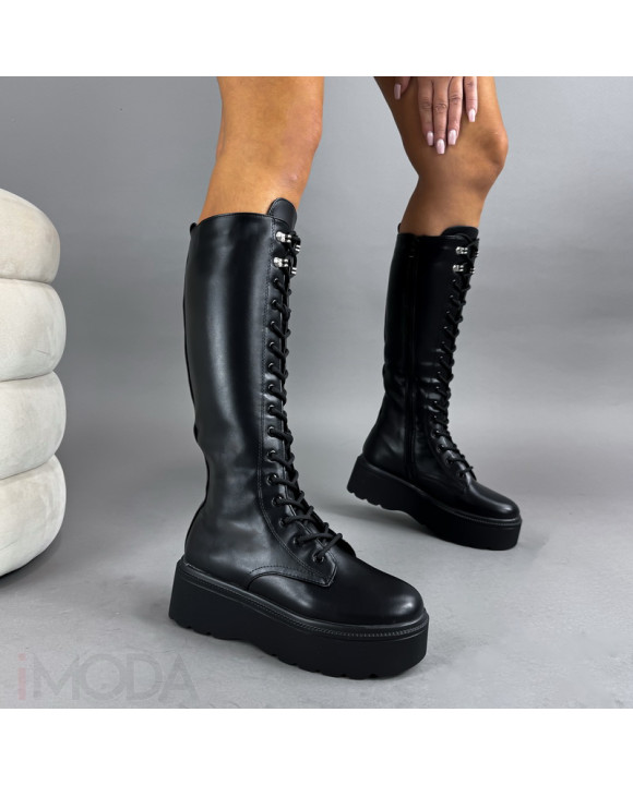 Čierne vysoké čižmy na šnurovanie-323408-20