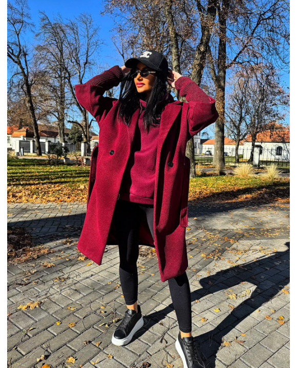 Bordový trendy kabát-323432-20