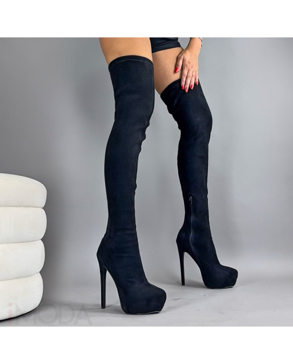 Čierne semišové vysoké čižmy-308671-20