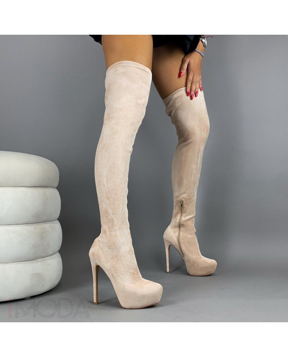 Béžové semišové vysoké čižmy-273616-20
