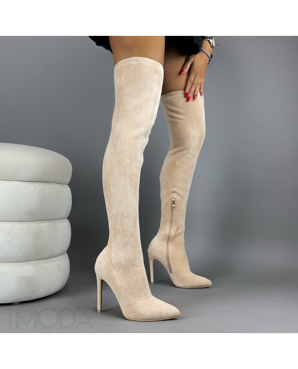 Béžové semišové vysoké čižmy-275137-20