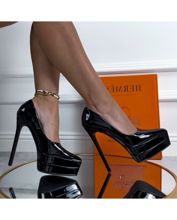 Čierne lakované lodičky na platforme-317936-20