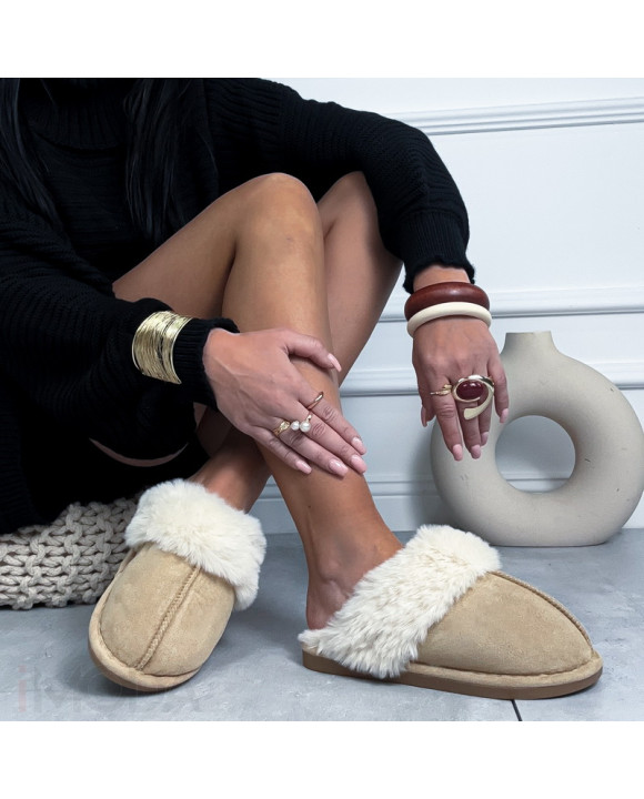 Béžové šľapky s kožušinkou-323941-20