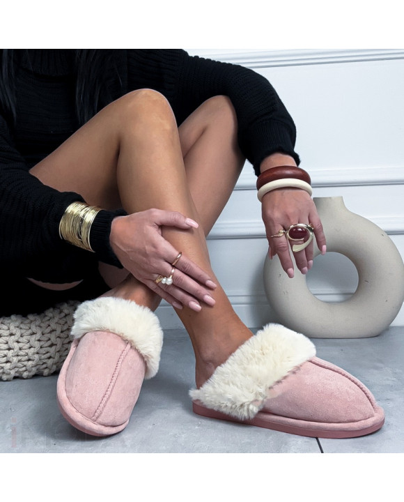 Ružové šľapky s béžovou kožušinkou-323929-20