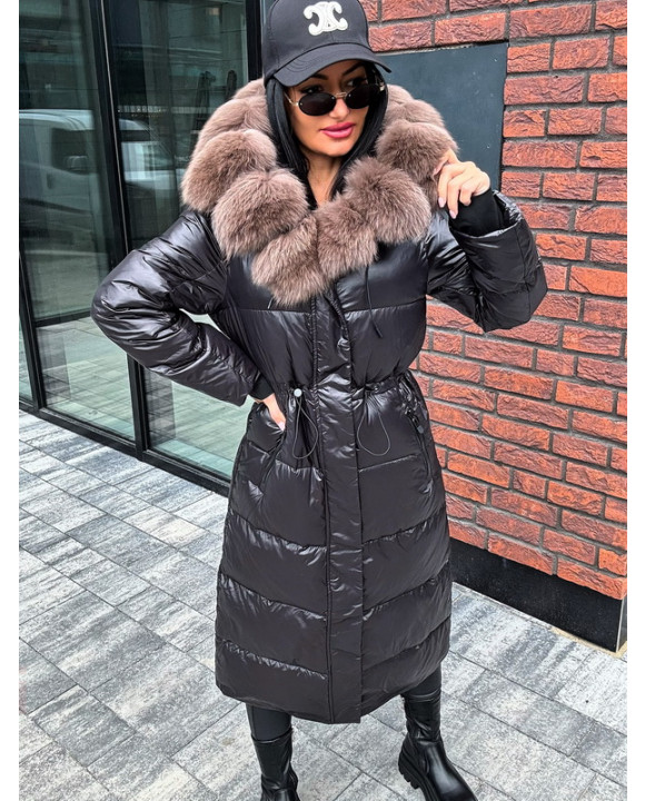 Čierna dlhá vetrovka s pravou kožušinou-322737-20