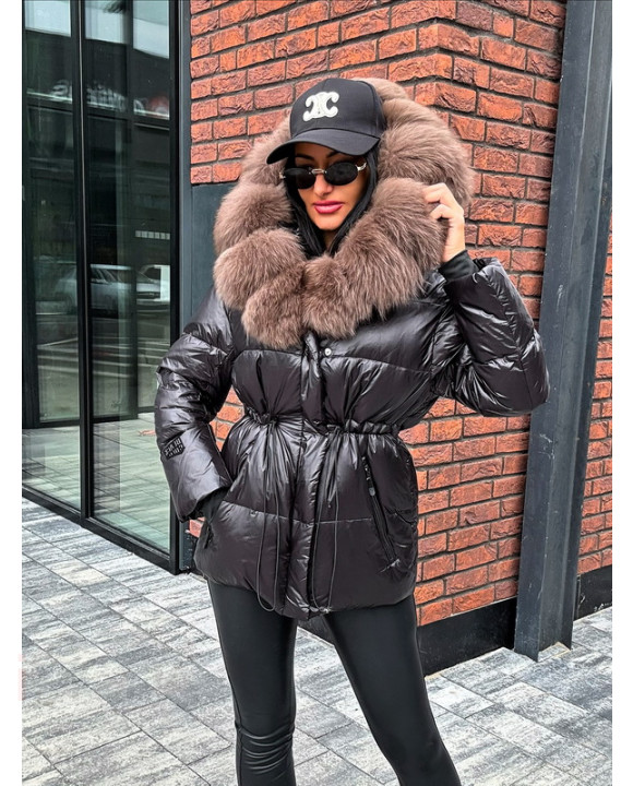 Čierna krátka vetrovka s pravou kožušinou-322734-20