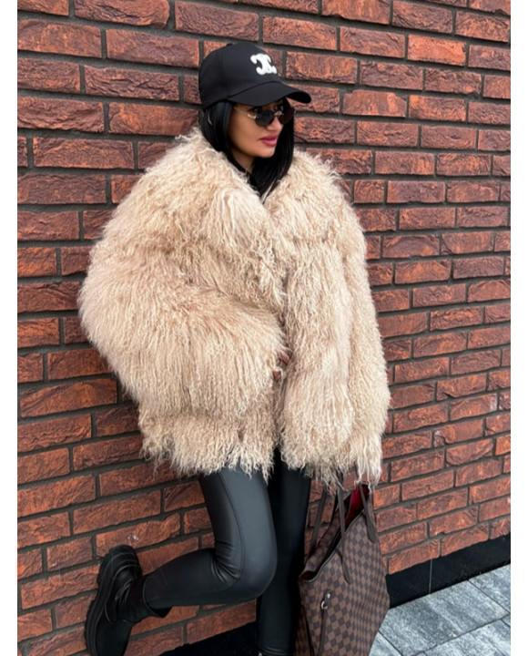 Kožuch z mongolskej ovečky BEIGE-322740-20