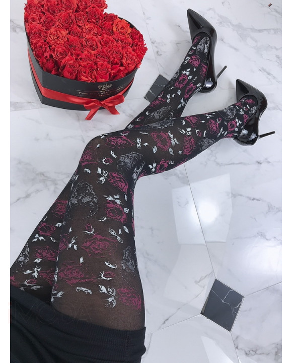 Dámske pančuchy vzor Ruže+lebky-182106-20