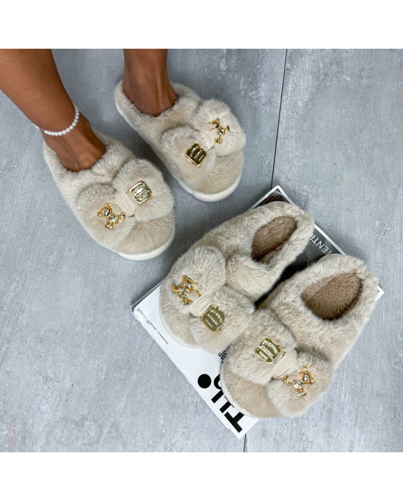 Béžové kožušinové šľapky-311069-20