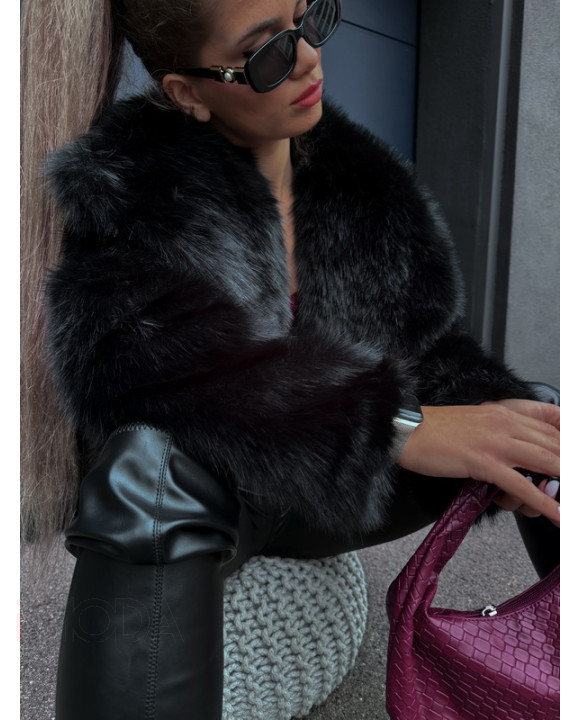 Čierny krátky kožušinový kabát-311402-20