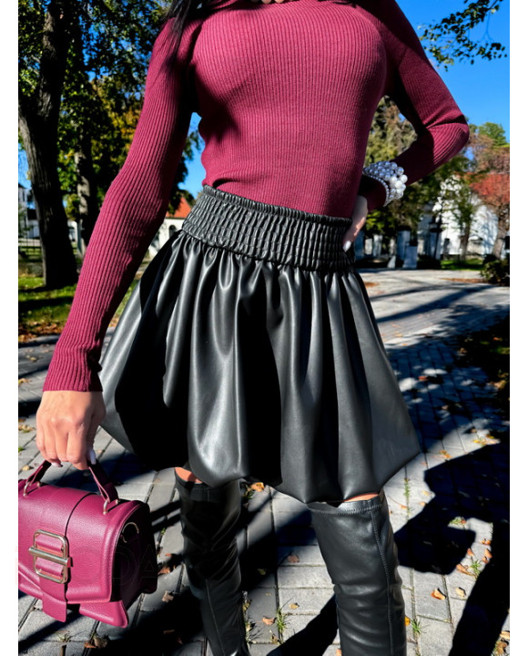 Čierna koženková PUFFY sukňa-311817-20