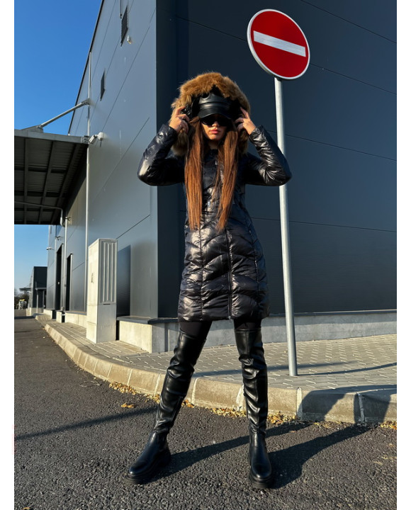 Čierna dlhá vetrovka s pravou kožušinou-313092-20