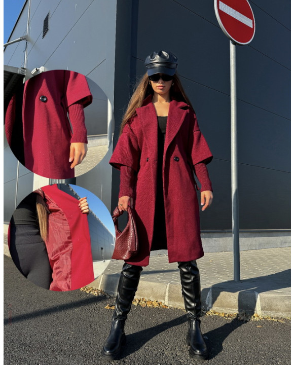 Bordový trendy kabát-313071-20