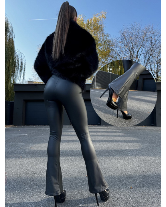 Čierne zvonové zateplené koženkové legíny-312984-20