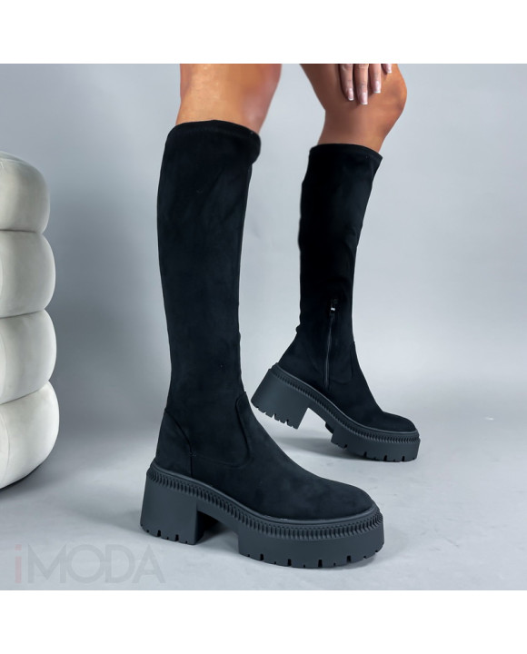 Čierne semišové vysoké čižmy-313178-20