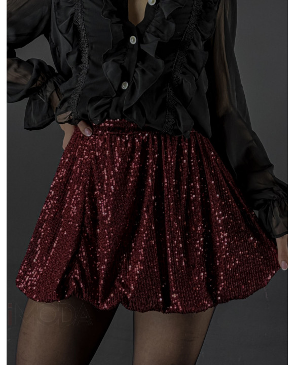 Bordová flitrovaná puffy sukňa-313317-20