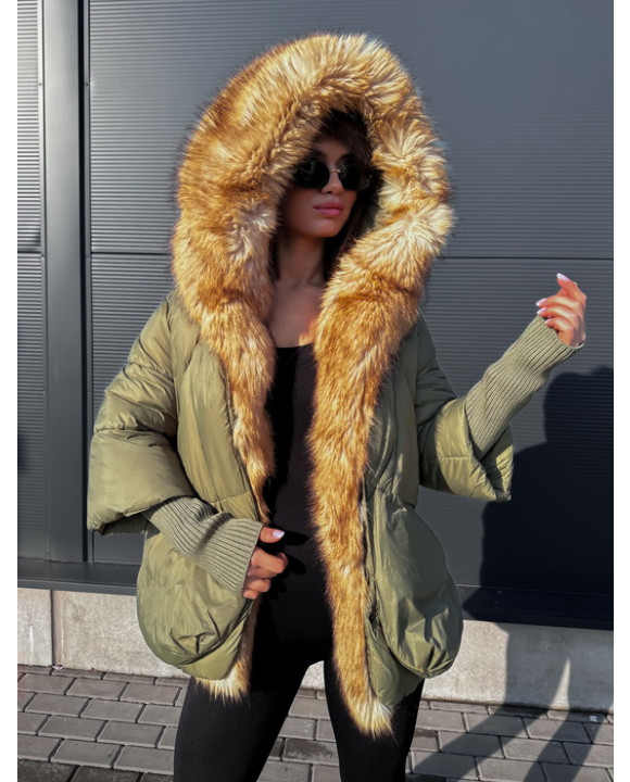 Zelená luxusná bunda s kožušinou-313409-20