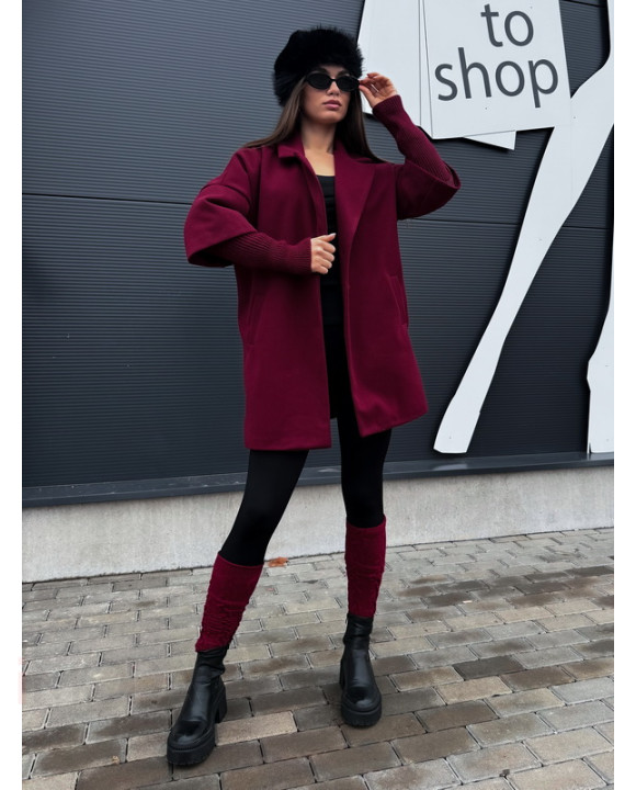 Bordový krátky kabát-313321-20