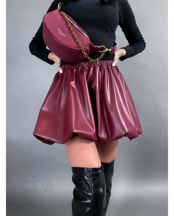 Bordová koženková PUFFY sukňa-313945-20