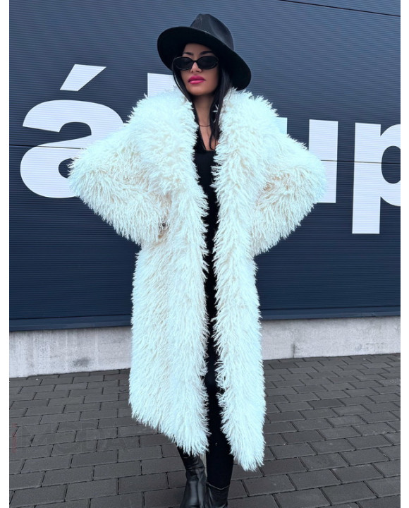 Biely dlhý kožušinový kabát-313993-20