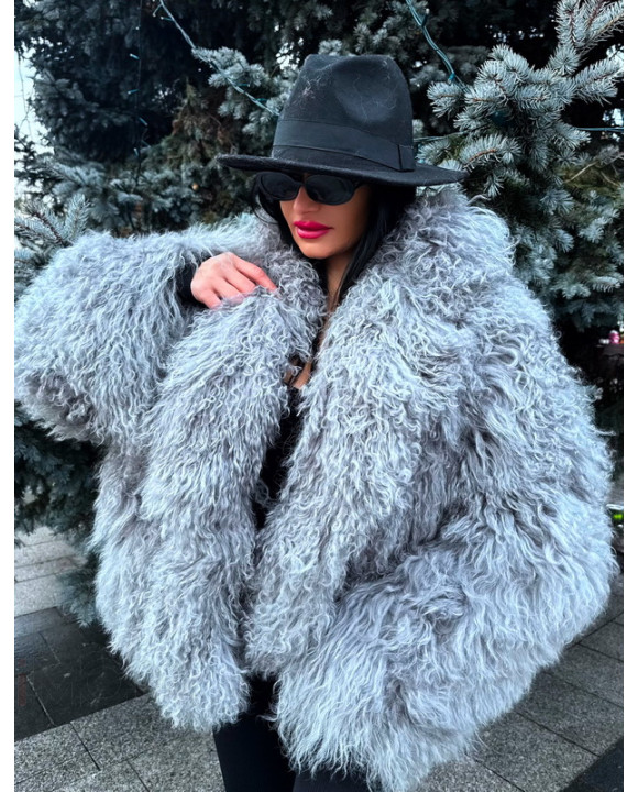 Kožuch z mongolskej ovečky GREY-314076-20