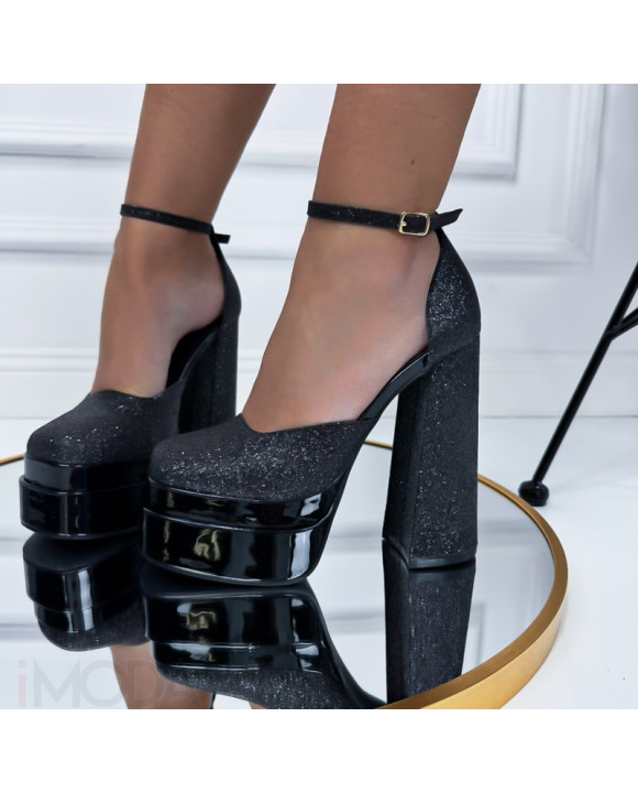 Čierne trblietave sandále na platforme-314736-20