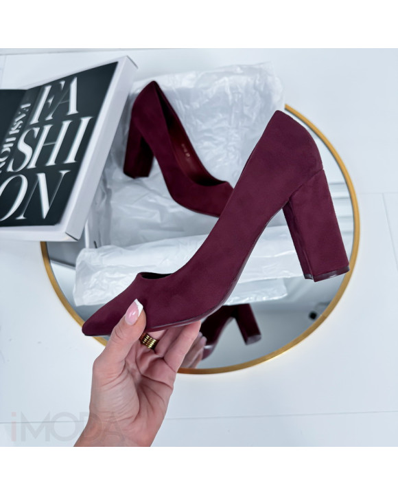 Bordové lodičky s hrubým opätkom-264738-20